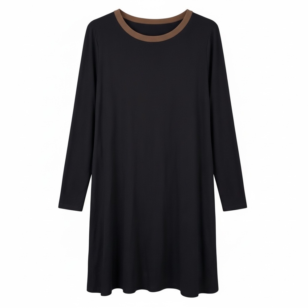 J. Jill Wearever Collection Black Swing Dress Brown Trim Stretch Knit XL #143911 - Picture 3 of 9